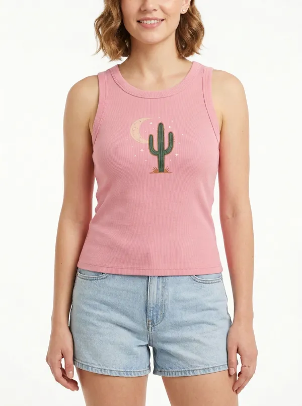 Desert Cactus Moon Built-In Bra Tank Top