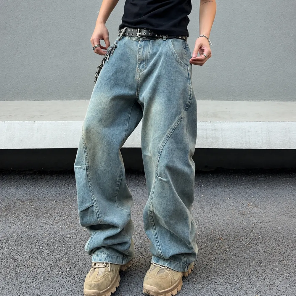 Distressed Wide-Leg Jeans