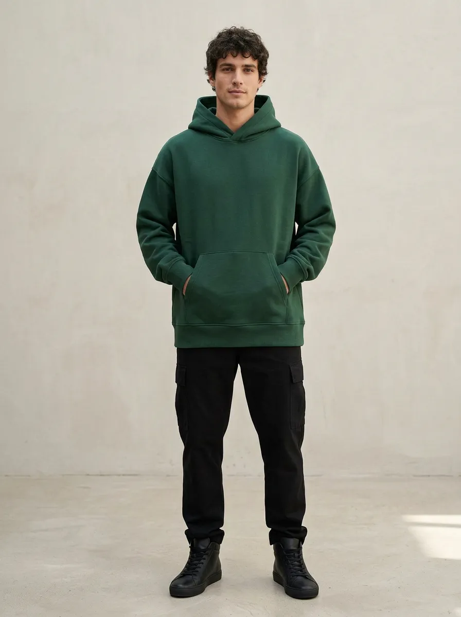 Simple Layer Plain Unisex Pullover Hoodie