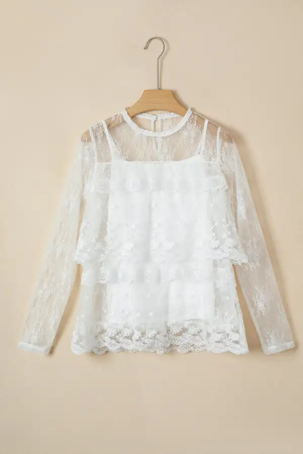Women's Floral Print Patchwork Lace Top