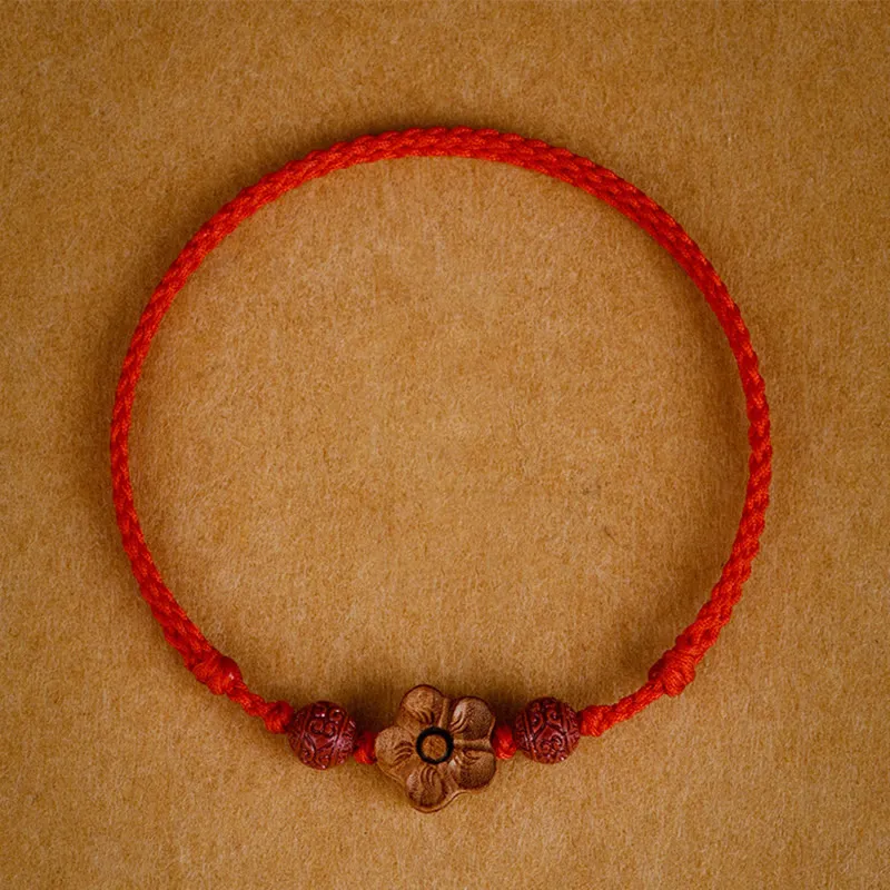 Peach Wood Small Peach Blossom Cinnabar String Bracelet Anklet