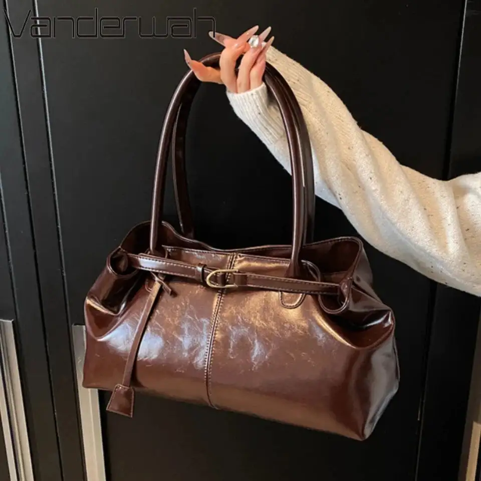 Chic Glossy Chocolate Brown Shoulder Bag