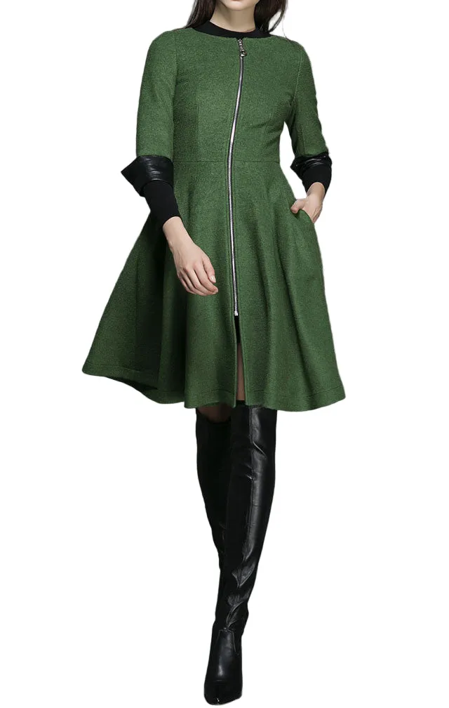 Refined Wool Blend Fit and Flare Pocketed Coat