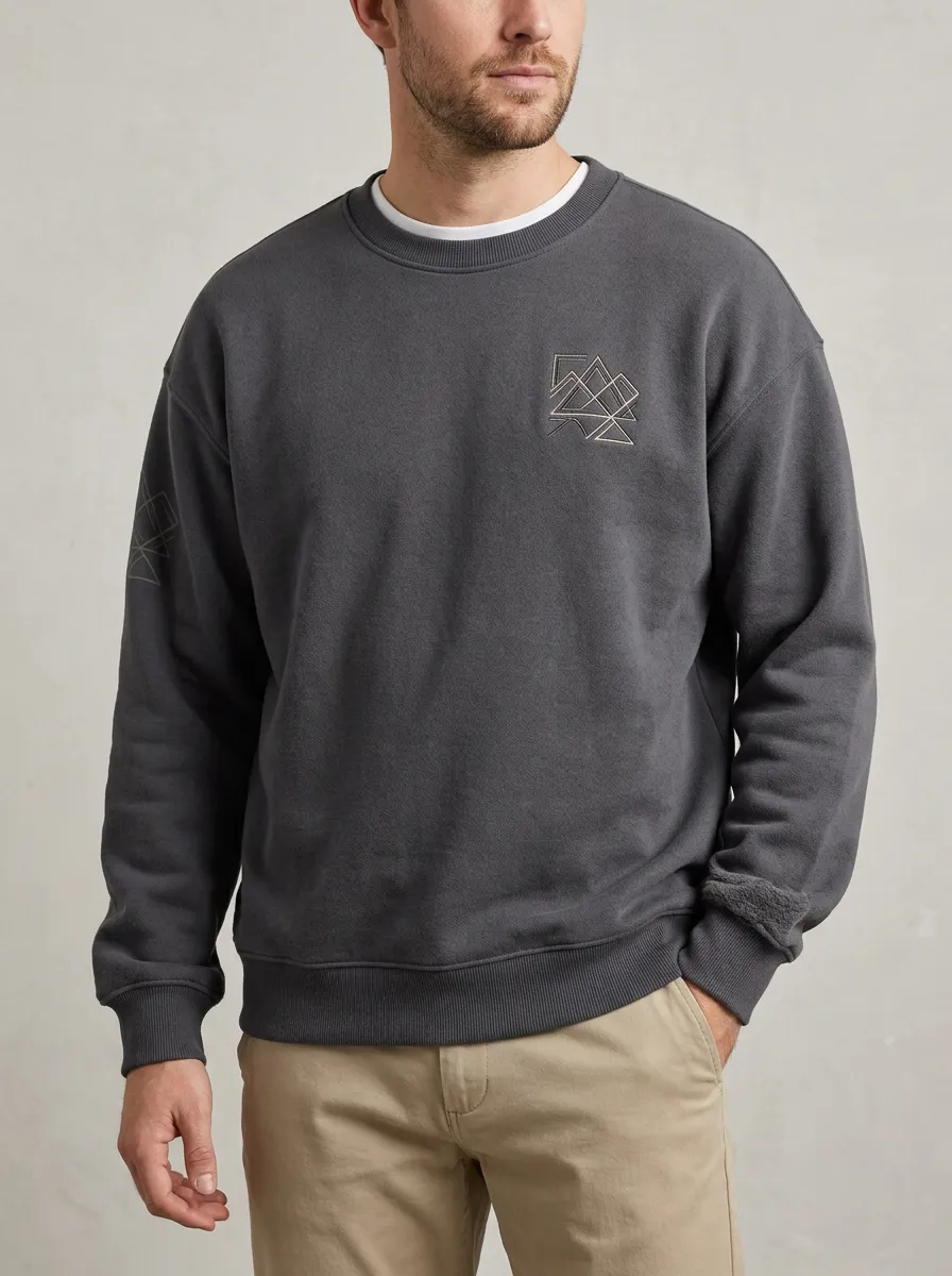 Men's Charcoal Minimalist Geometric Mountain Fleece Sweatshirt