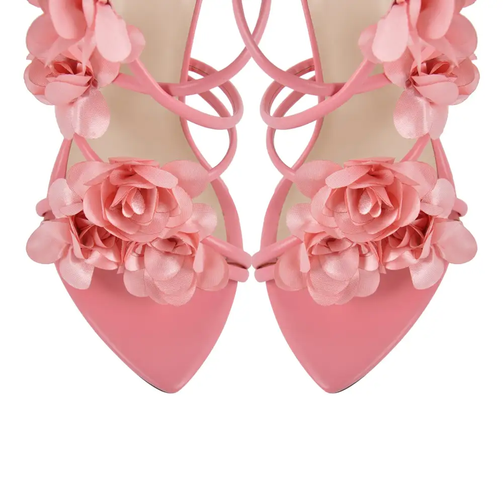 Pointed Toe Flower Strappy Lace Up Sandals
