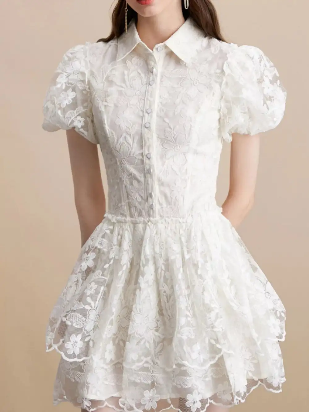 Lace Puff Sleeve Mini Dress