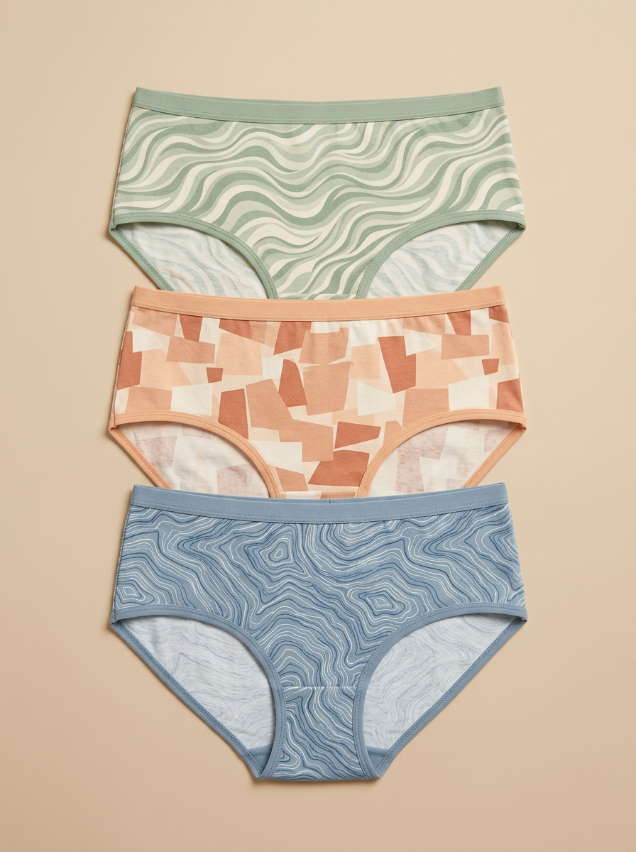 Women's Boho Aesthetic Geometric Wavy Three-Pack Briefs