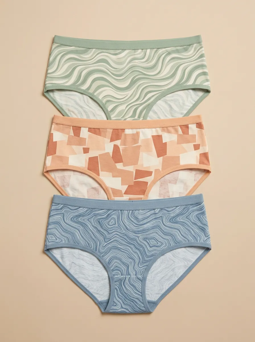 Women's Boho Aesthetic Geometric Wavy Three-Pack Briefs