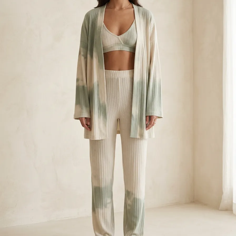 Tie Dye Ribbed Cardigan Lounge Set
