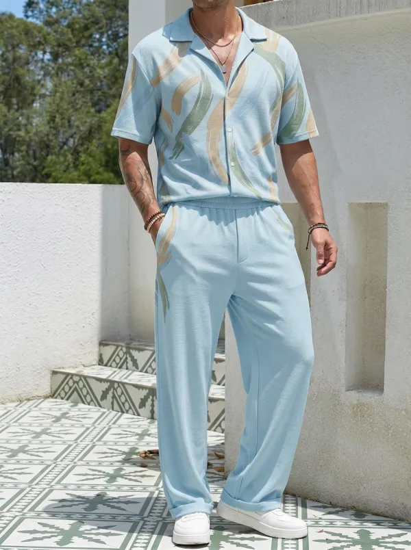 Men's Casual Abstract Brushstroke Printed Lounge Set