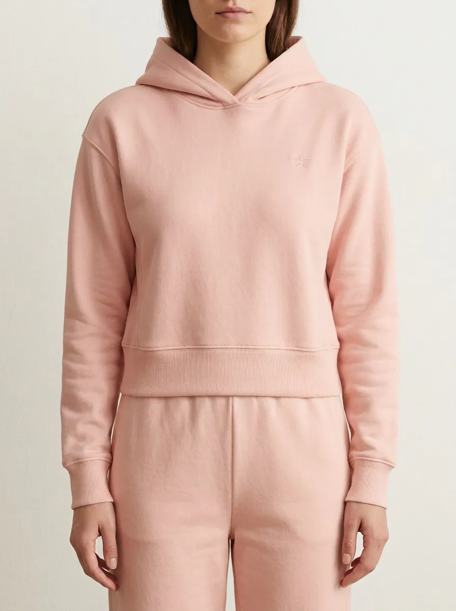 Women's Minimalist Star Embroidered Off-White Cropped Hoodie