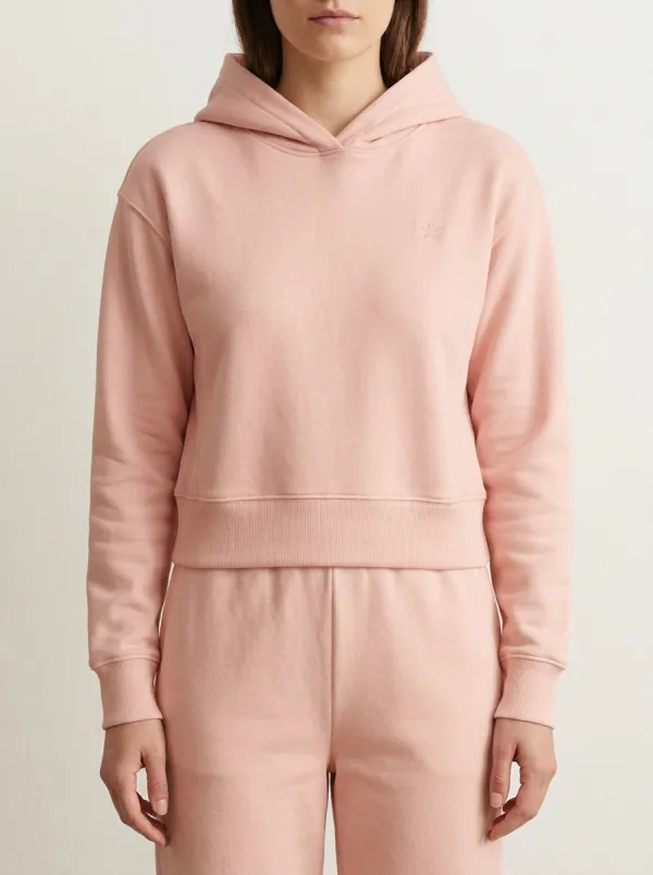 Women's Minimalist Star Embroidered Off-White Cropped Hoodie