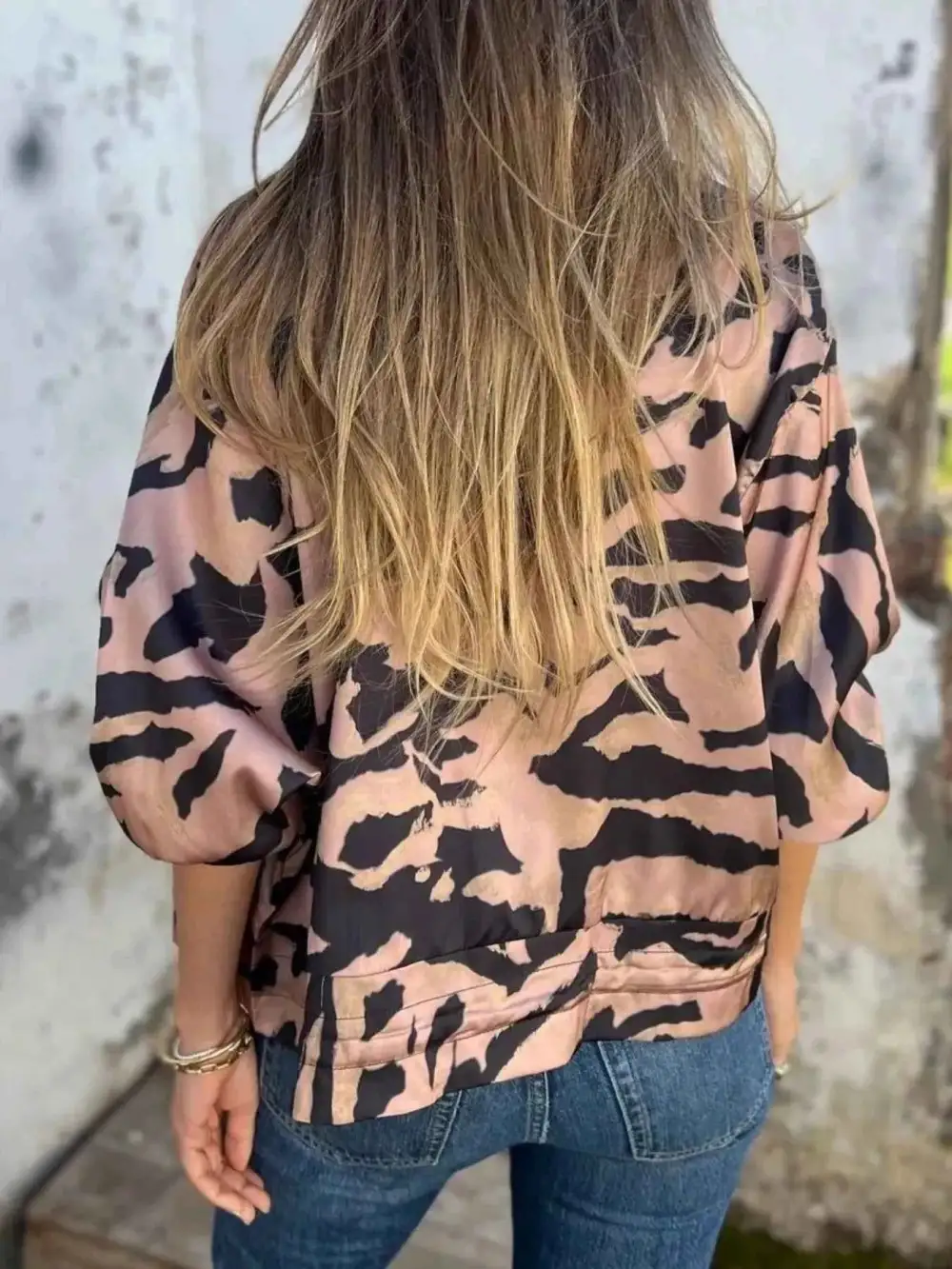 Plus Size Zip-Up Zebra Printed Bomber Jacket