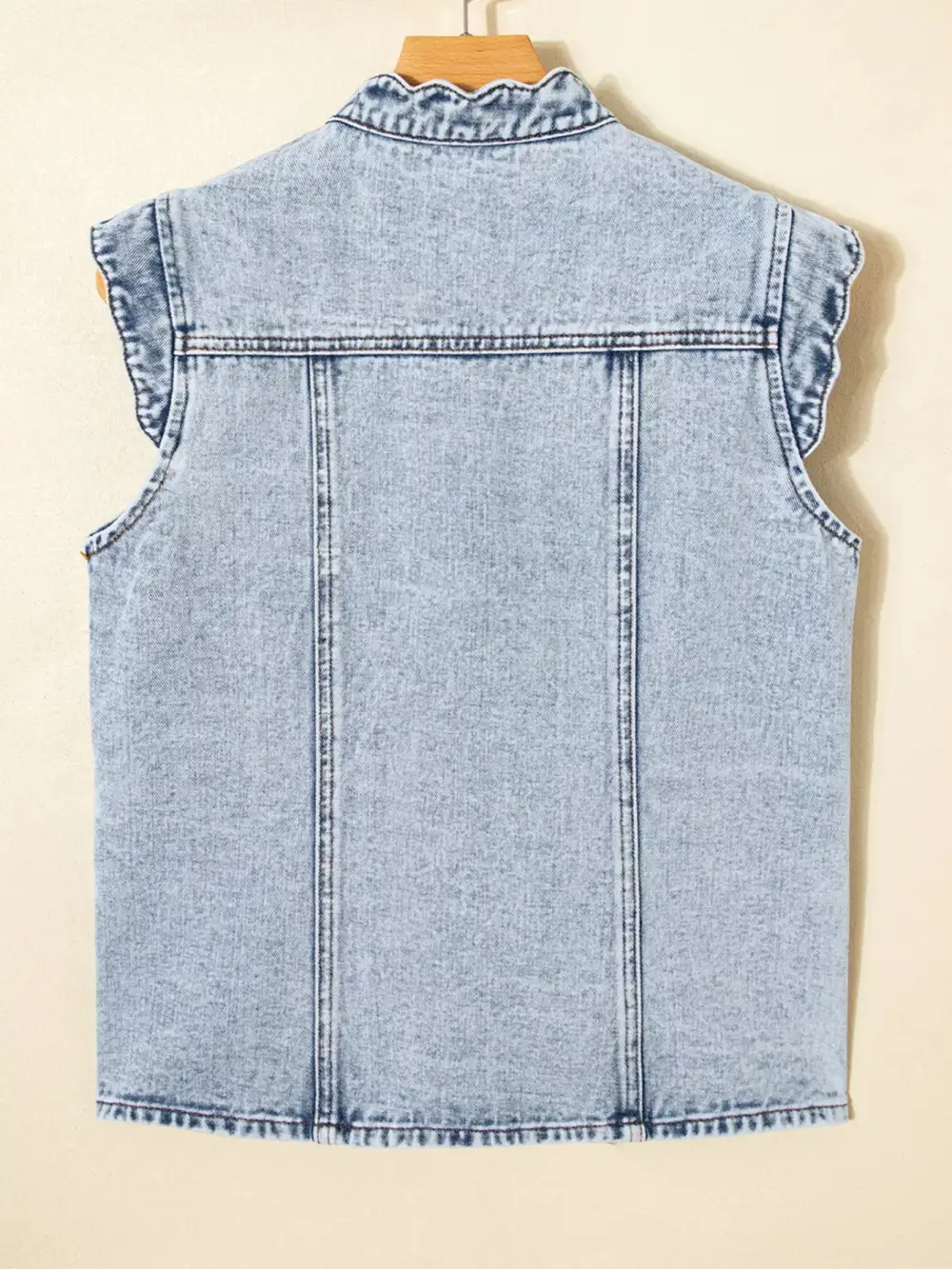 Scalloped Trim Patch Pocket Button Front Vest