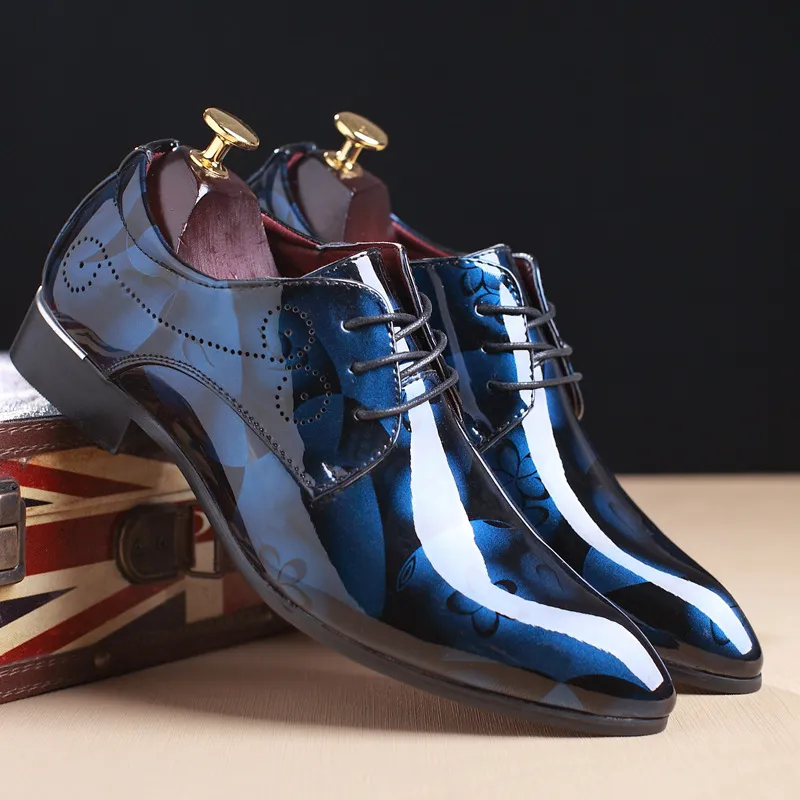 Men's Business Floral Pattern Strappy Leather Pointed Toe Dress Shoes