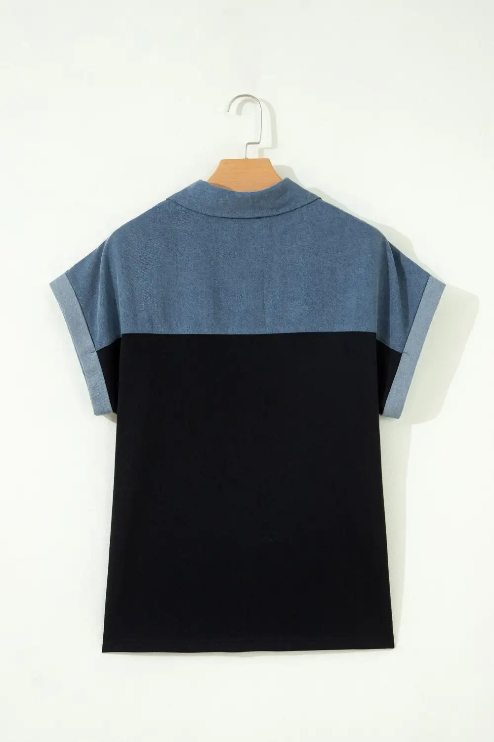 Women's Colorblock Patchwork Polo Collar Top