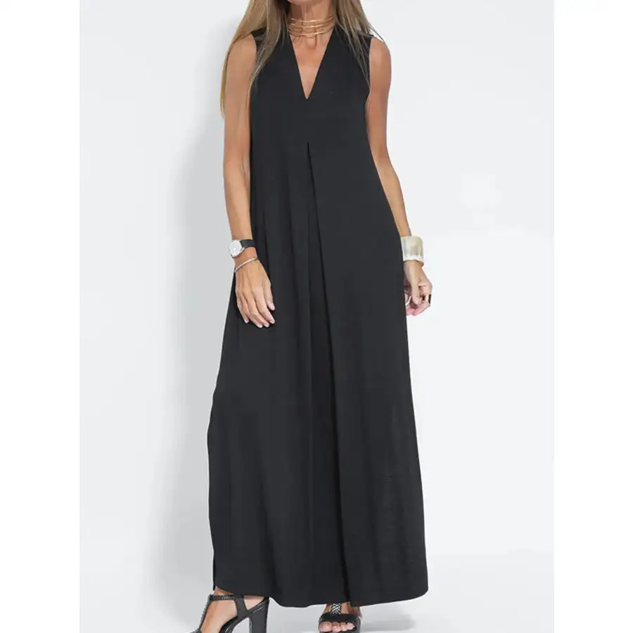 Full Size V Neck Sleeveless Maxi Dress with Slit Plus Size