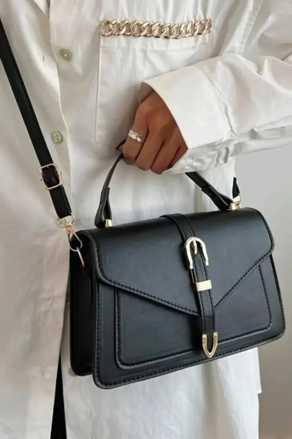 Structured Crossbody Shoulder Bag Top Handle
