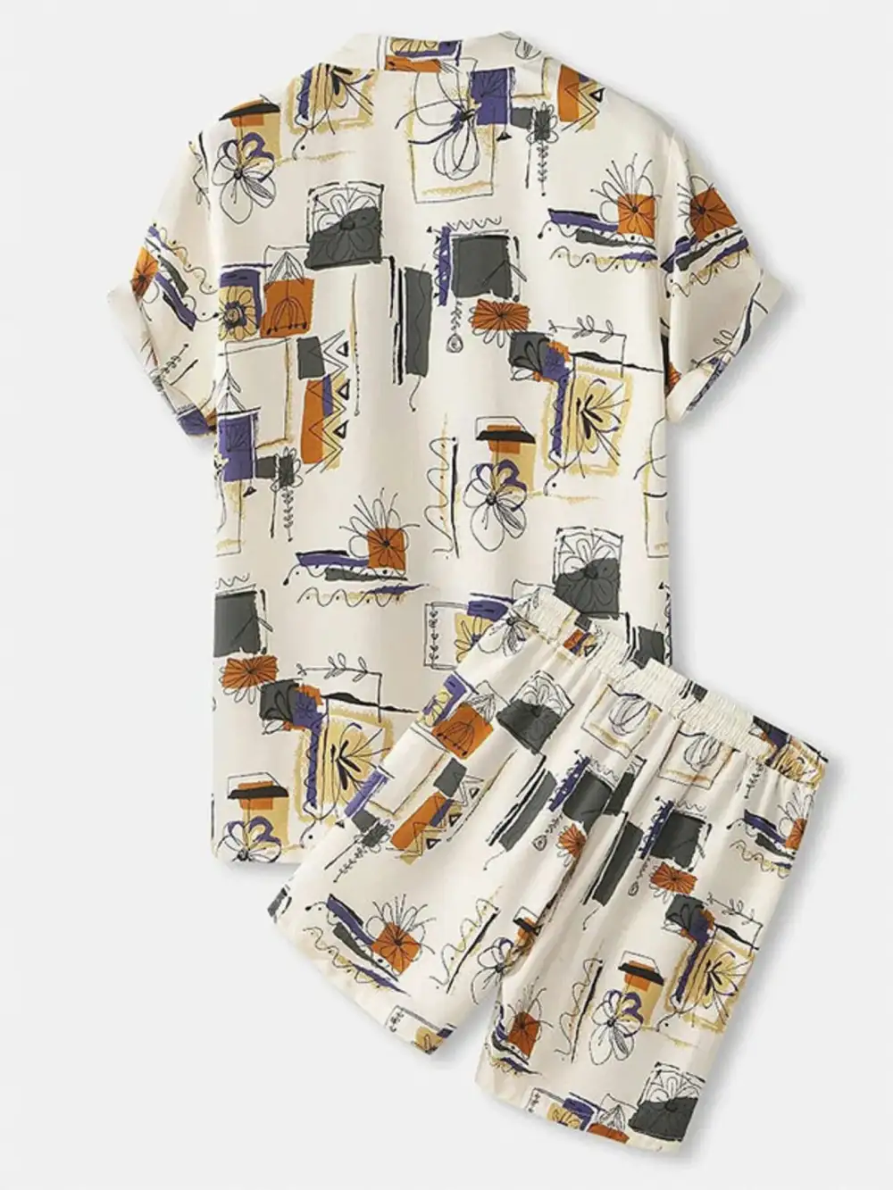 Button Up Printed Shirt And Shorts Set