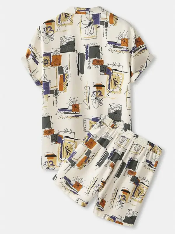 Button Up Printed Shirt And Shorts Set