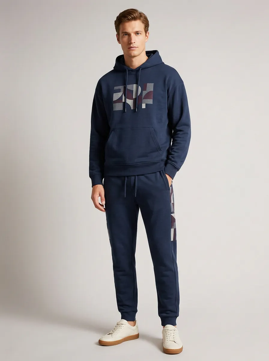 Men's Geometric Graphic Navy Printed Tracksuit Set