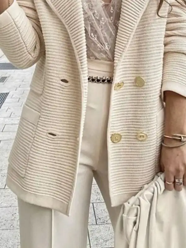 Double-Breasted Textured-Knit Blazer