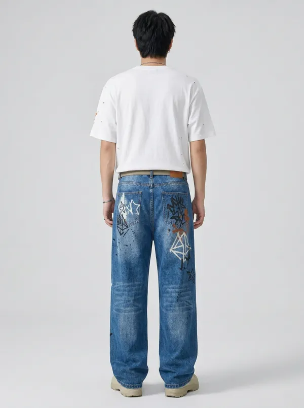 Unisex Streetwear Graffiti Star Baggy Jeans