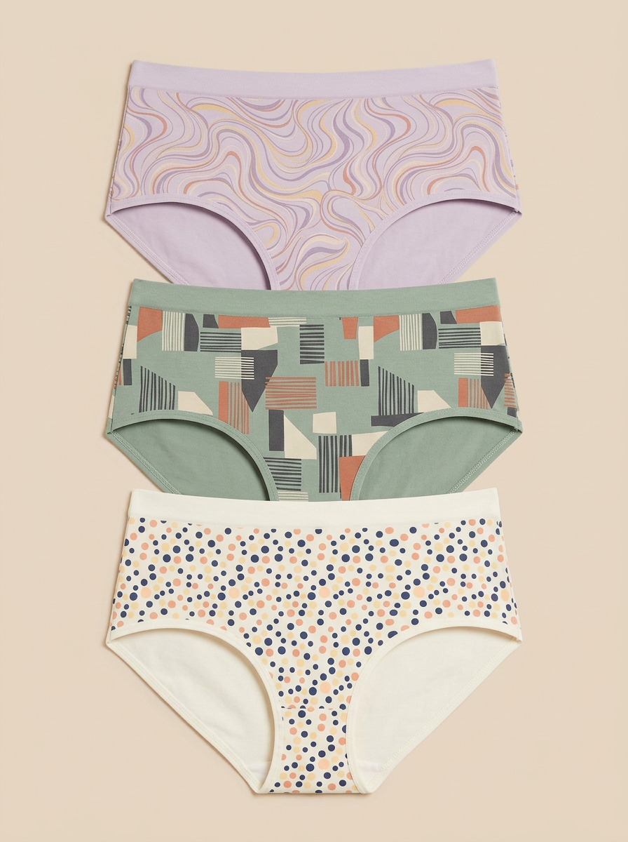 Women's Abstract Geometric Polka Dot Three-Pack Briefs