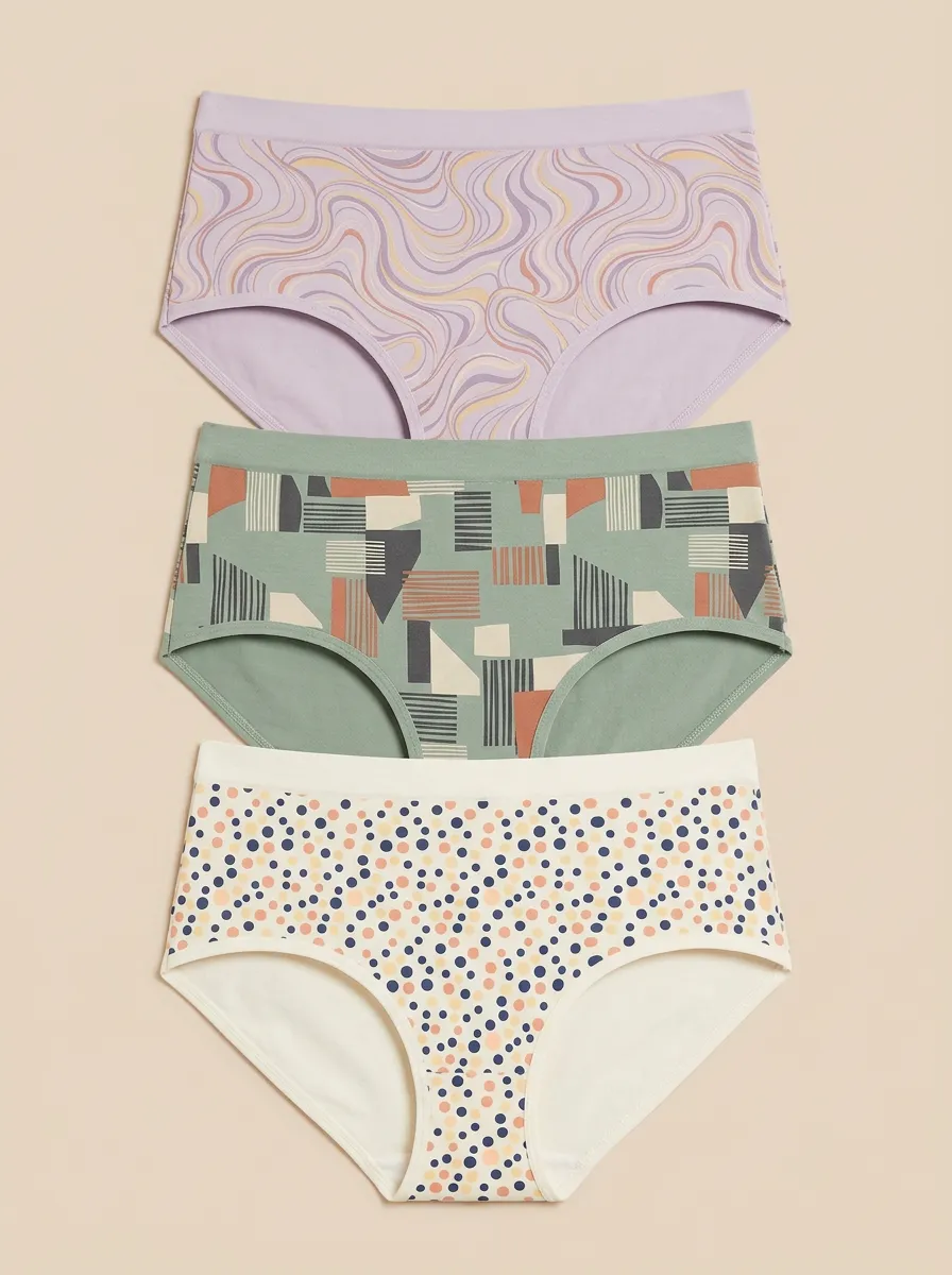 Women's Abstract Geometric Polka Dot Three-Pack Briefs