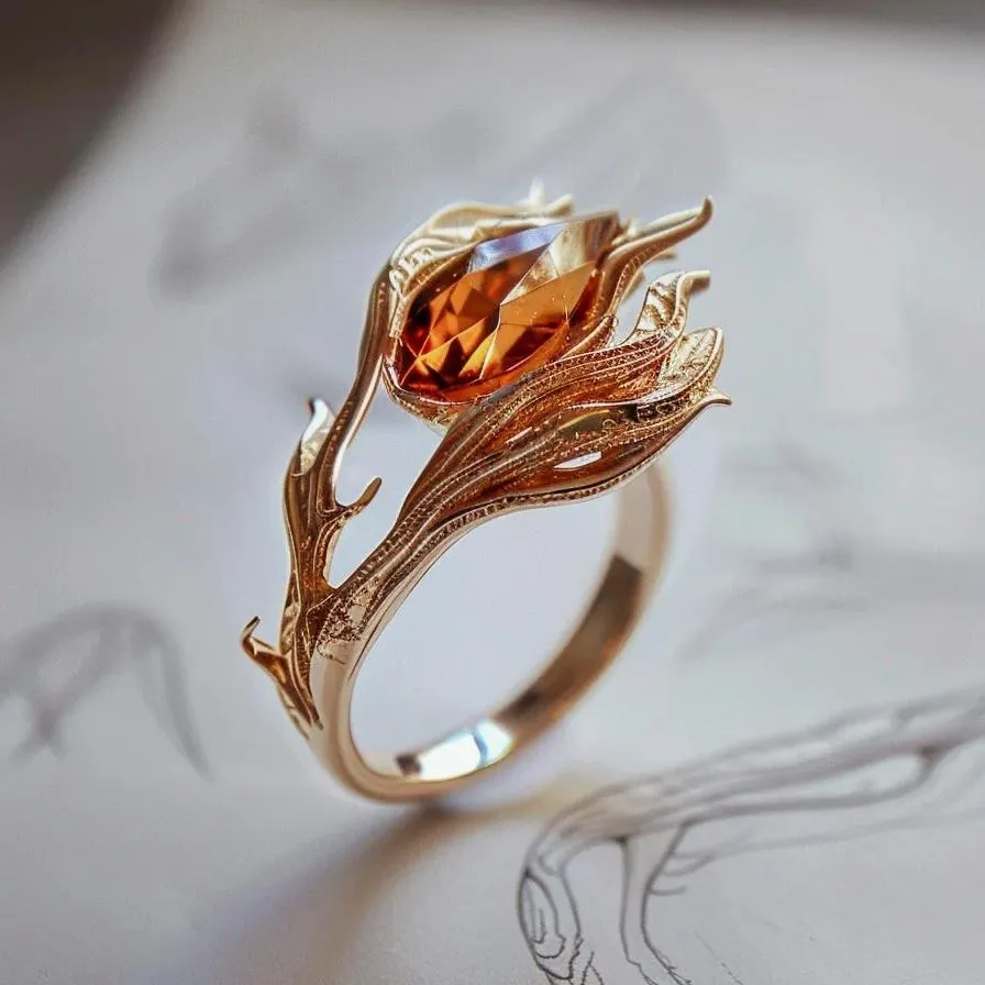 🔥 Wear the fire. Own the moment.  A striking ring inspired by flames and fantasy, featuring an intricate sculptural design wrapped around a brilliant amber-toned stone. ✨  Made for women who love jewelry that feels bold, elegant, and anything but ordinar