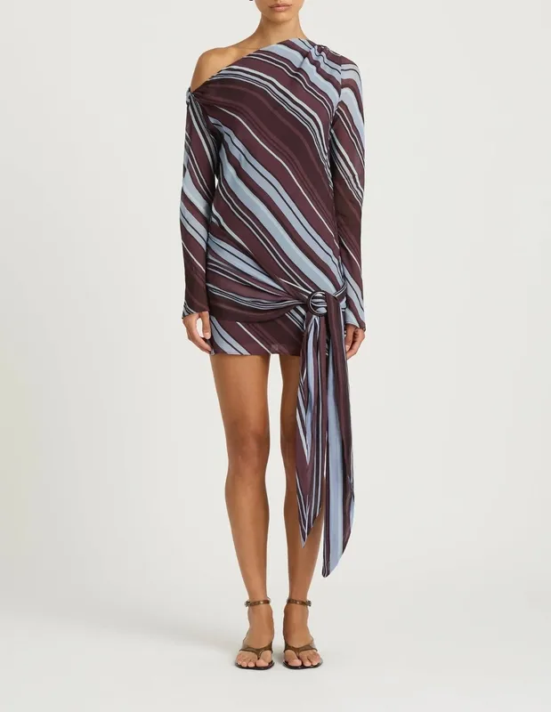 Midnight Stripe One-Shoulder Mini Dress
