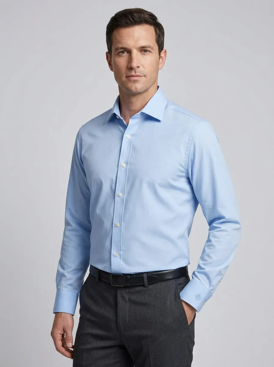 Men's Smart-Casual Non-Iron Cotton Embroidered Cuff Dress Shirt