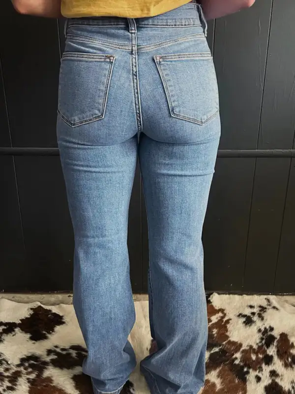 High Waisted Flared Seam Detail Denim Jeans