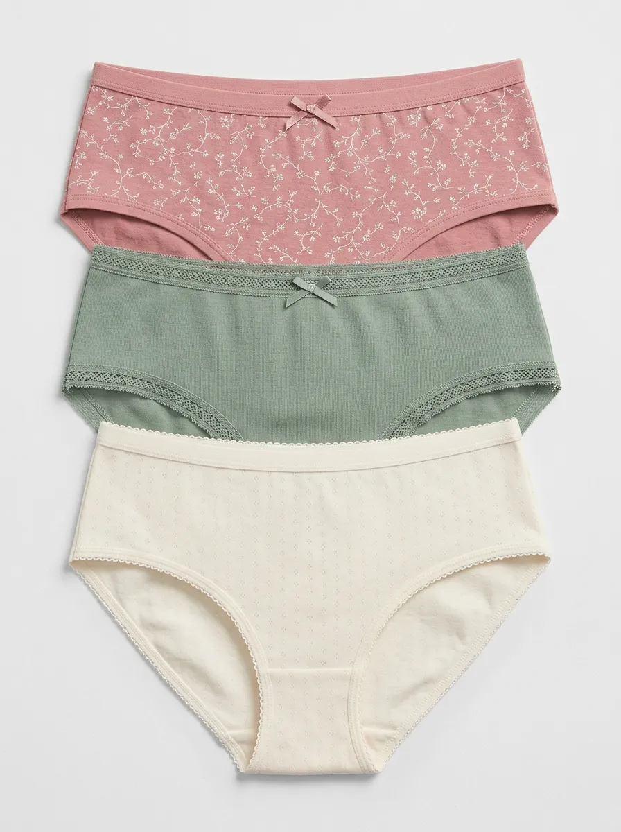 Refined Floral Bow-Detail Women's Three-Piece Panty Set