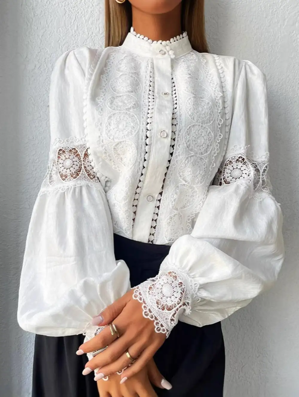 Lace Detail Lantern Sleeve Blouse