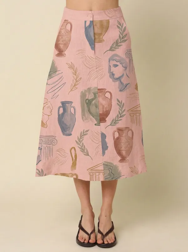 Women's Greek Art Lover Statue Vase Printed Midi Skirt