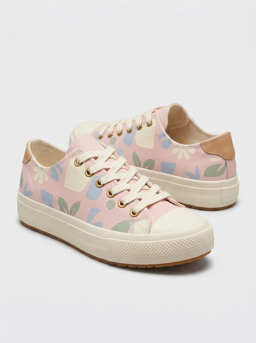 Women's Pastel Floral Abstract Printed Canvas Shoes
