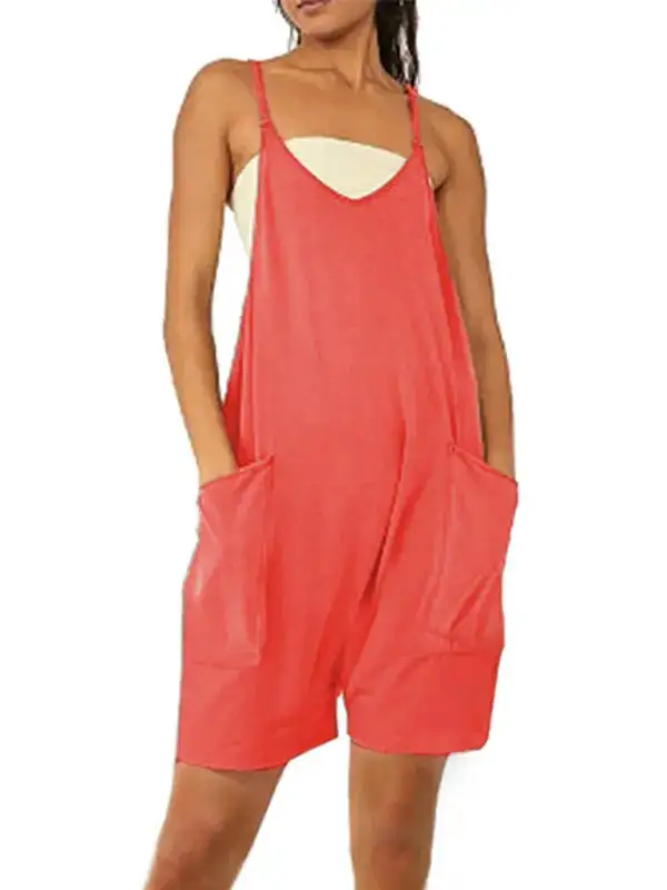 Zipper Pocket Spaghetti Straps Jumpsuit Overall Accessory