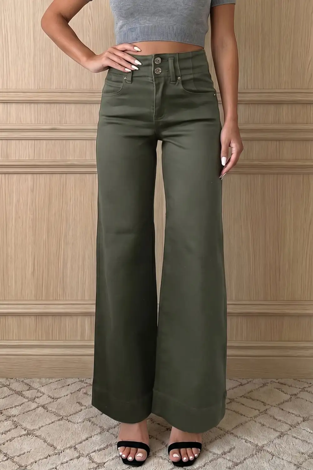 Women's Two Button High Waist Wide Leg Jeans