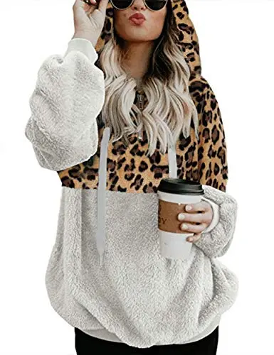 Women Casual Double Fuzzy Sweatshirt Faux Fleece Zip Pullover Hoodies Coat Outwear S-XXL