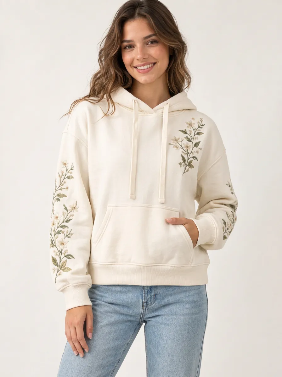 Versatile Layer Women's Botanical Floral Branch Graphic Hoodie