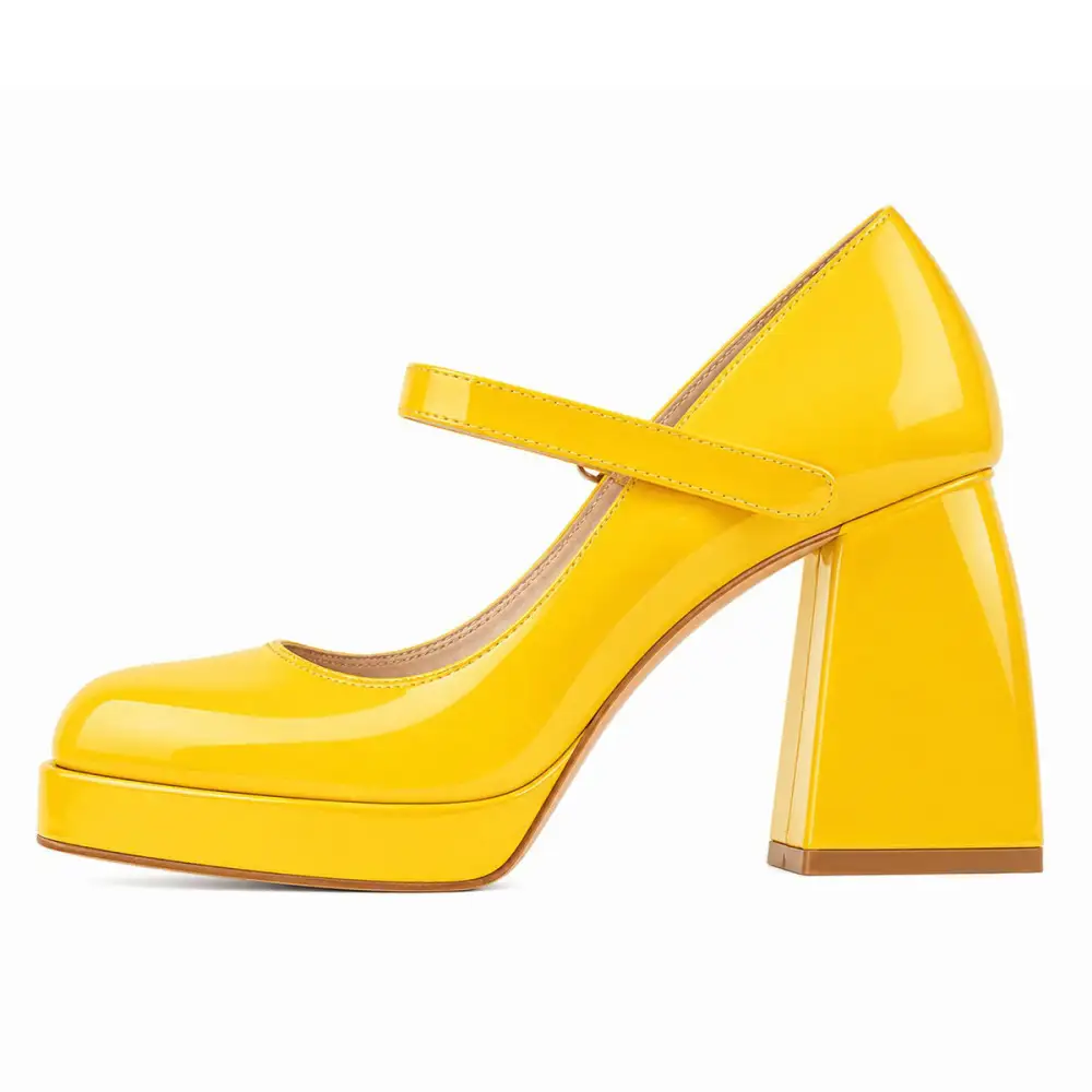 Square Toe Low Platform Chunky Heel Pumps