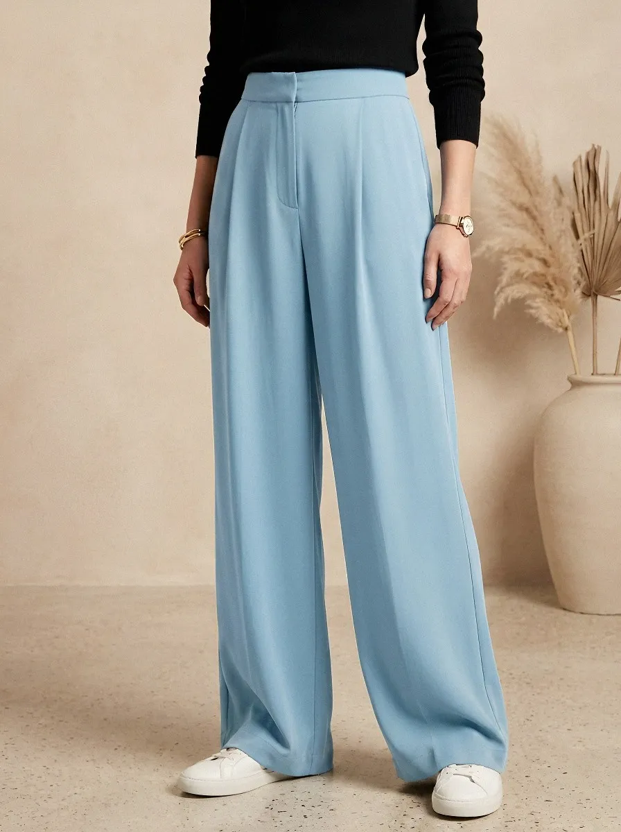 Modern High-Waist Pleated Women's Wide-Leg Trousers