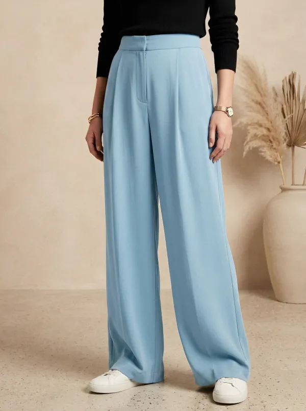 Modern High-Waist Pleated Women's Wide-Leg Trousers