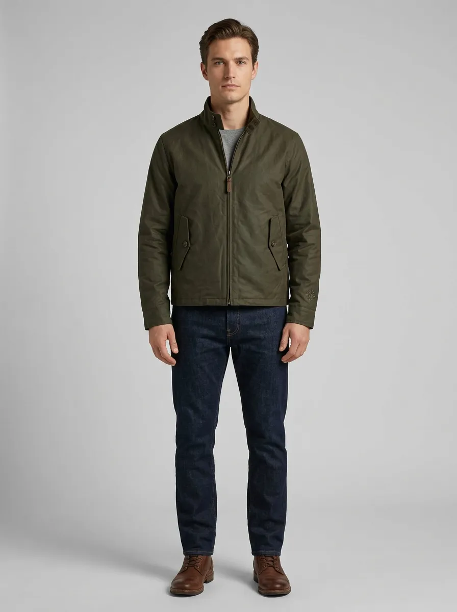 Men's Casual Outdoor Olive Green Waxed Cotton Jacket