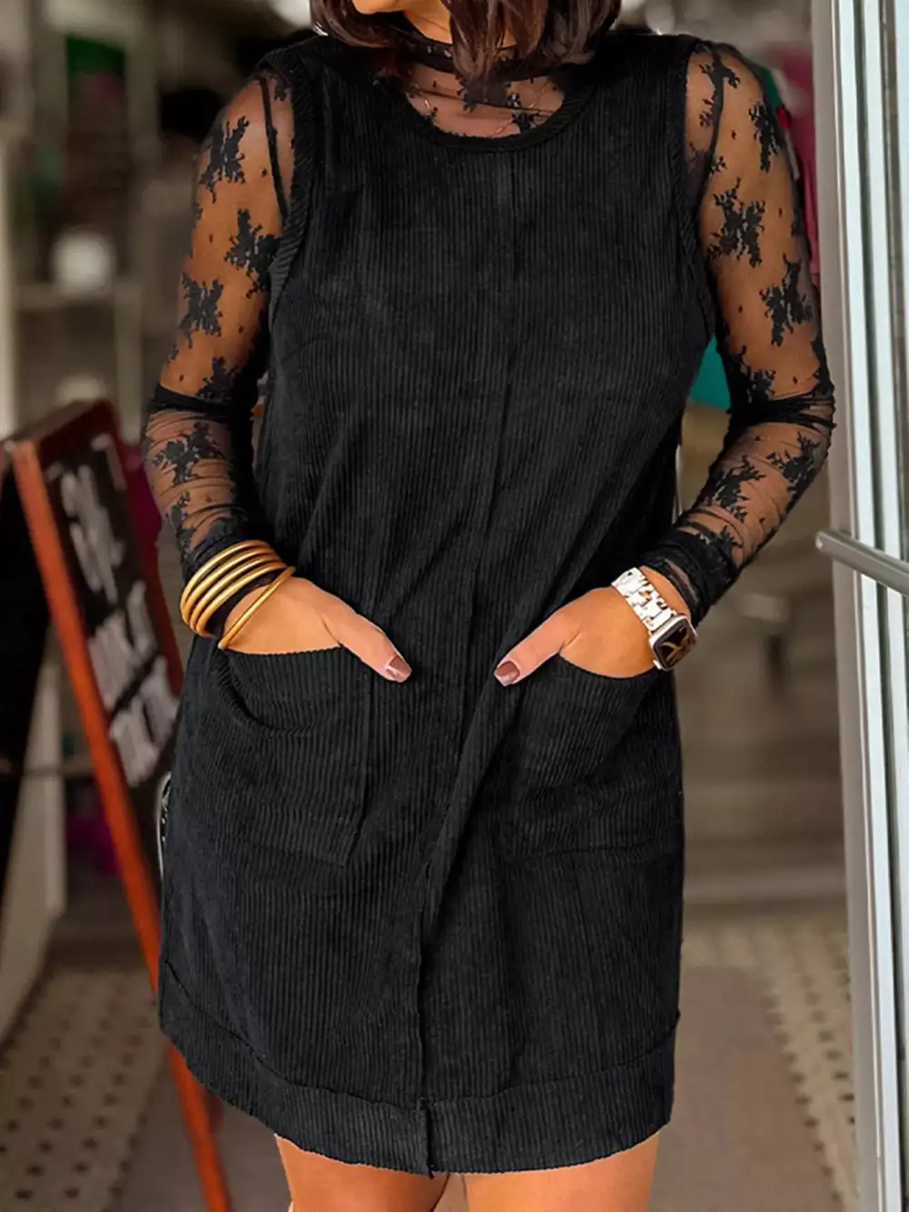 Easy Fit Corduroy Pocketed Sleeveless Mini Dress