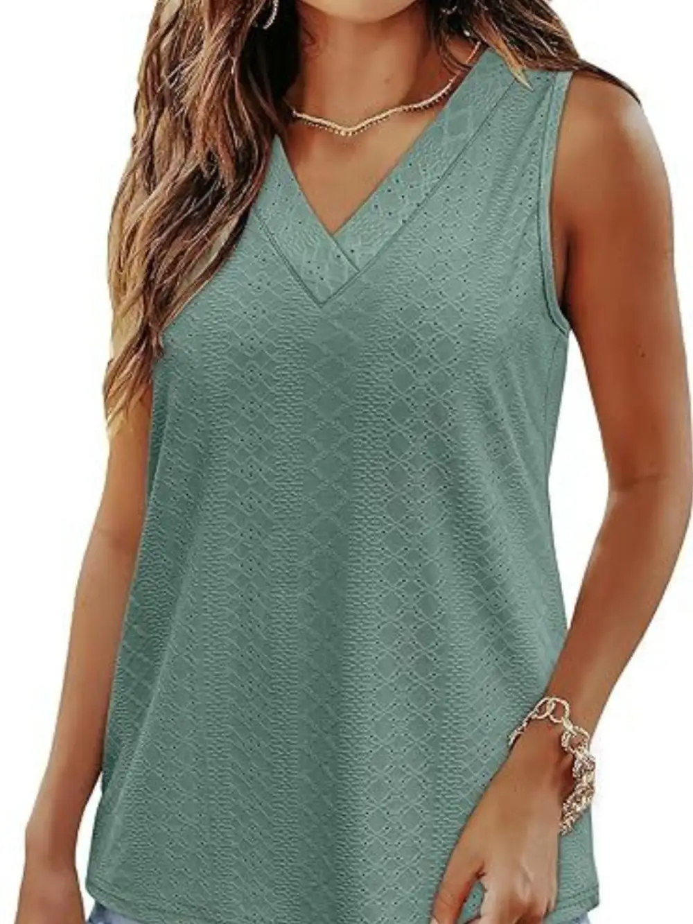 Eyelet V Neck Tank