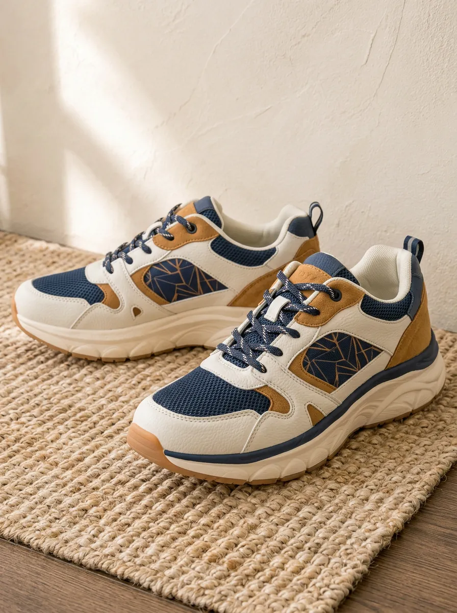 Women's Geometric Pattern Colorblock Mesh Printed Sneakers