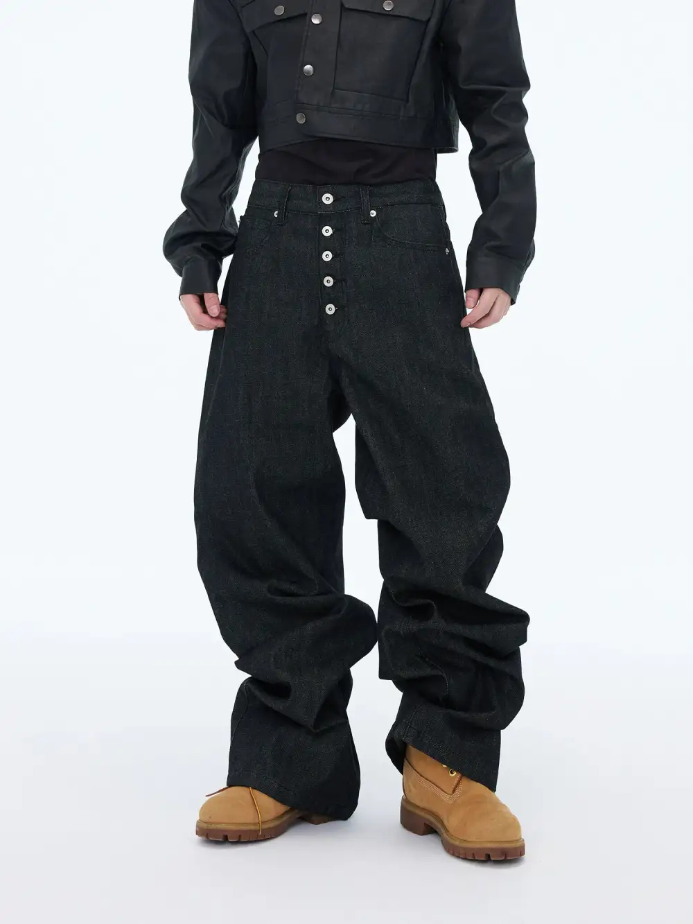Multi-Button Wide Jeans