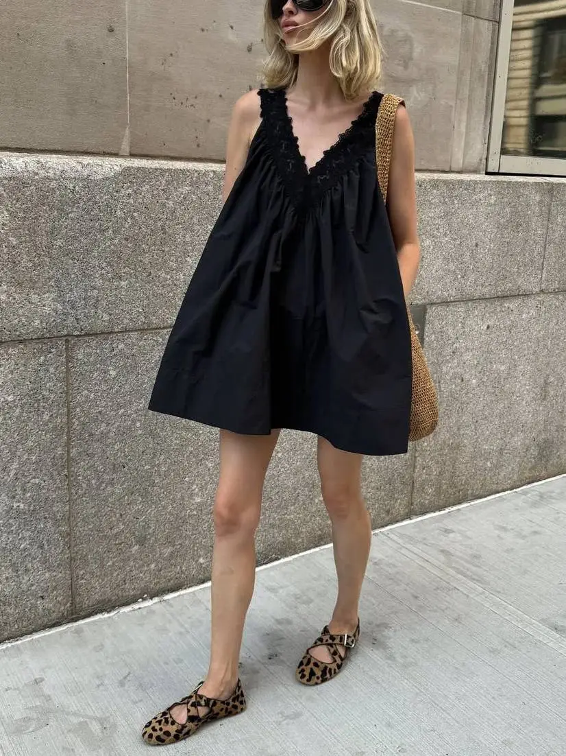 Vacation Style Neck Lace Splicing Mini Dress